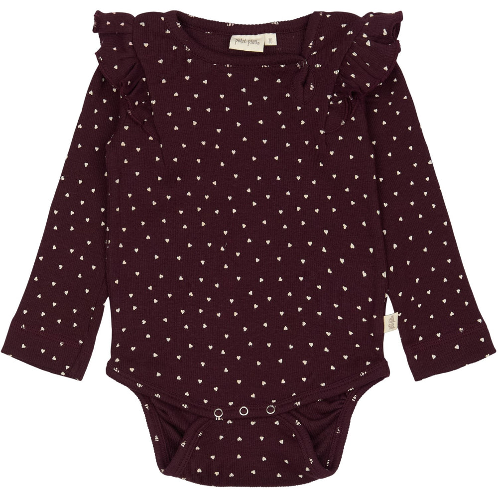 Køb Petit Piao Dark Grape/White Body L/S Flæse Modal Heart