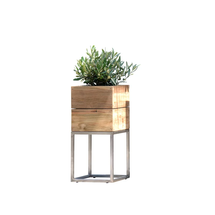 Jan Kurtz - Blumenkübel Minigarden mit Gestell 25 x 25 cm, Teakholz natur