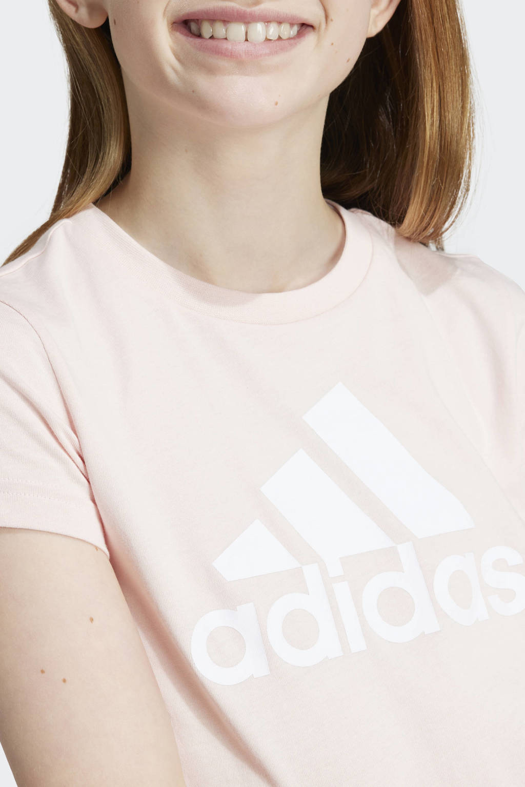 adidas T-shirt met logo lichtroze/wit