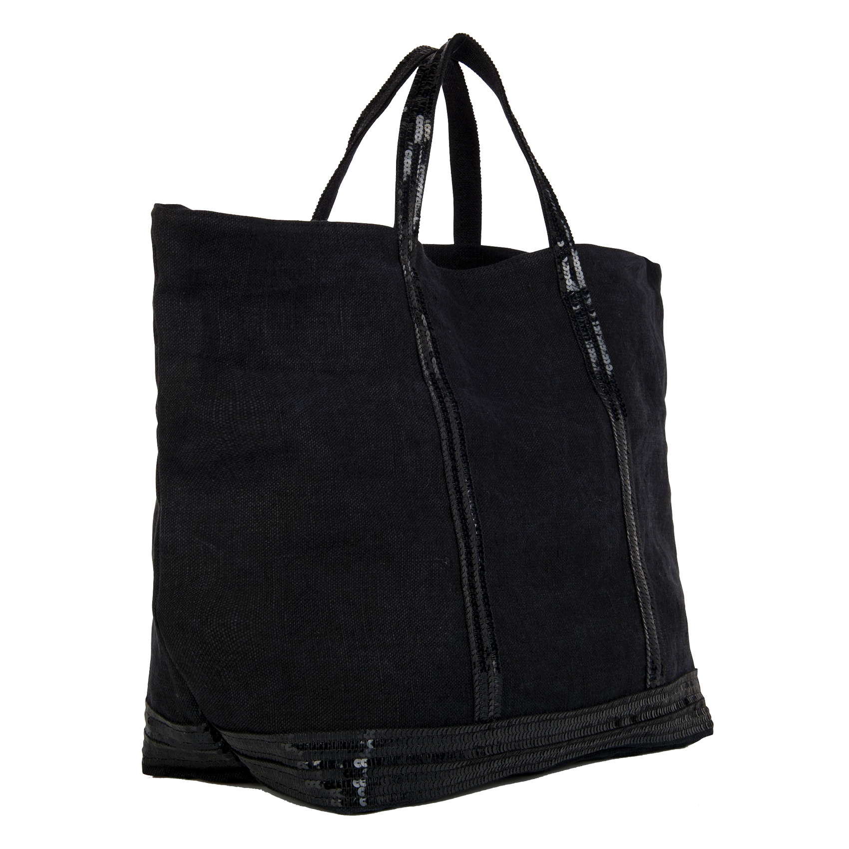 Cabas L brodé sequins en lin | Noir