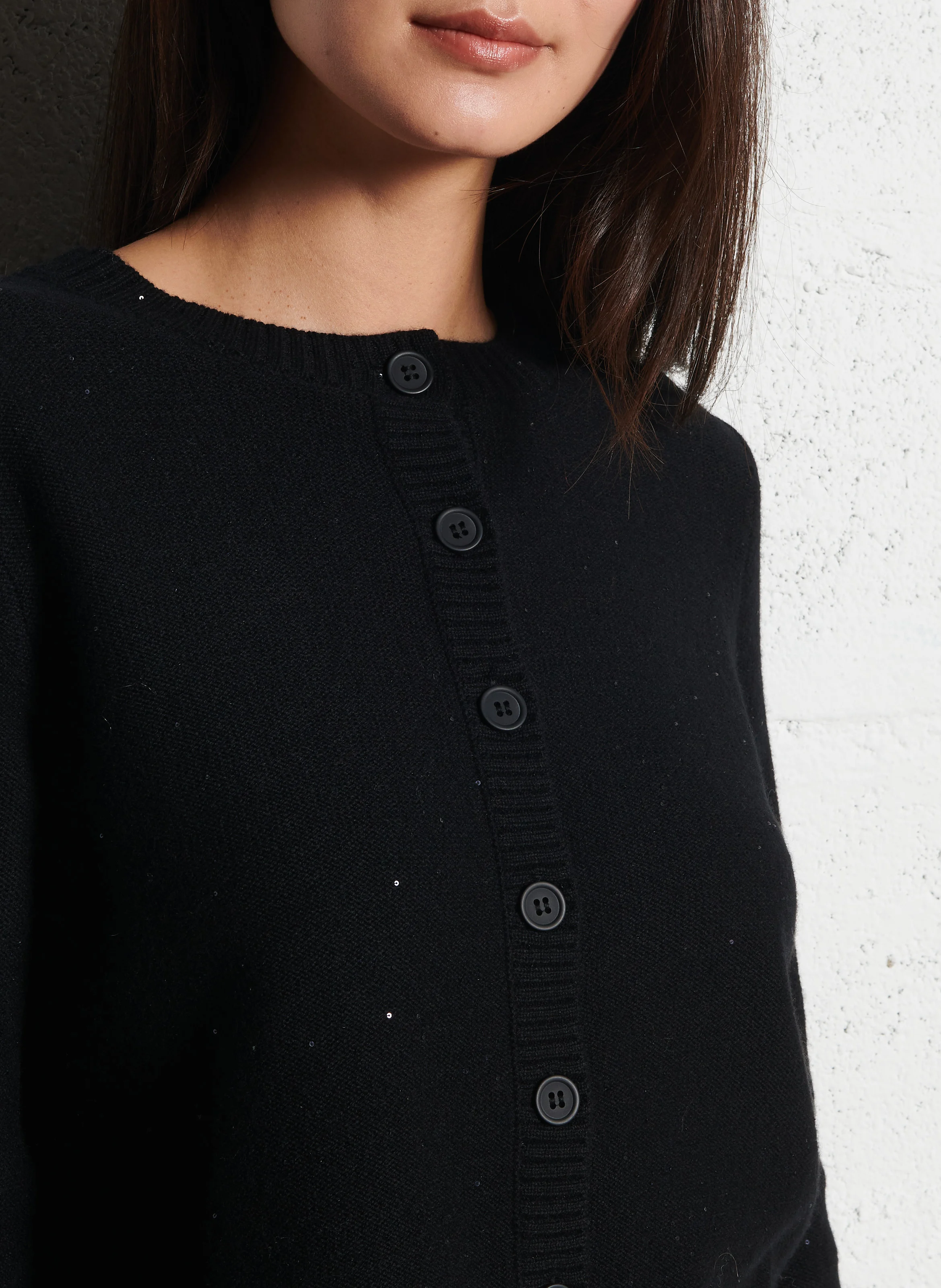 CHRYSTAL - Gilet col rond en laine mélangée | Noir