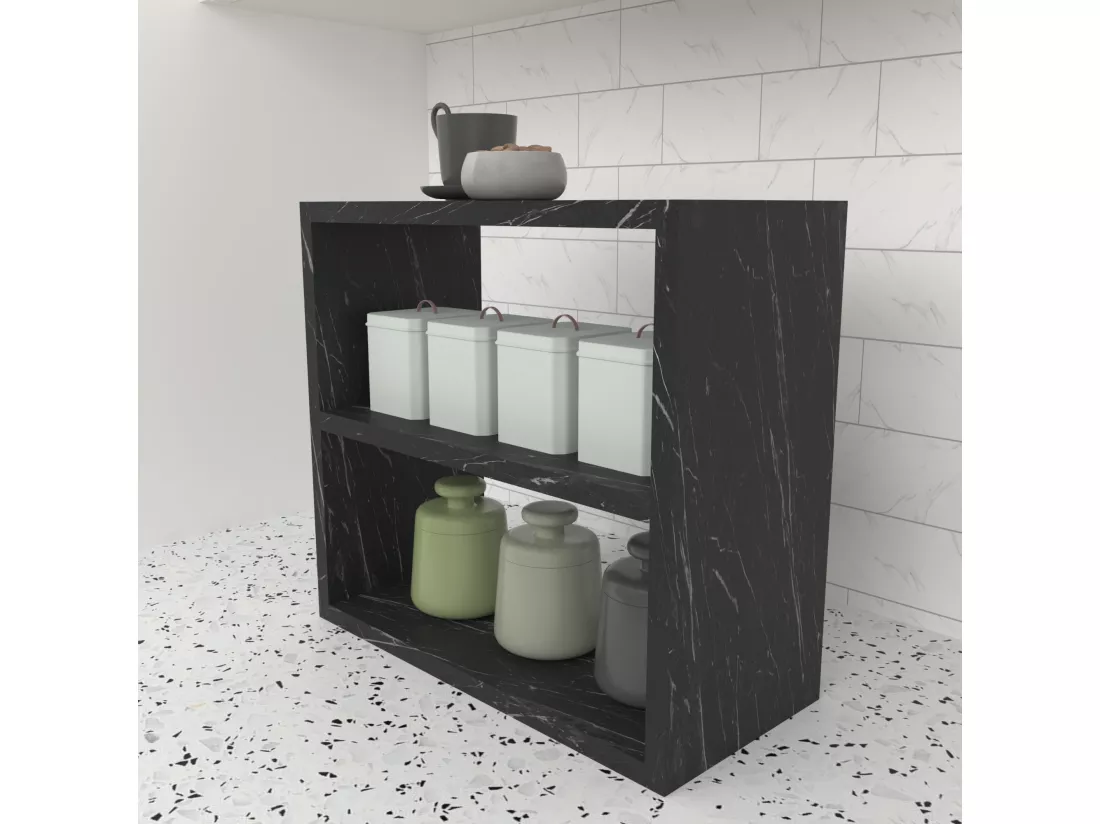 Étagère de cuisine Hjo autoportante à 2 niveaux 40 x 43,5 x 20 cm marbre noir [en.casa]