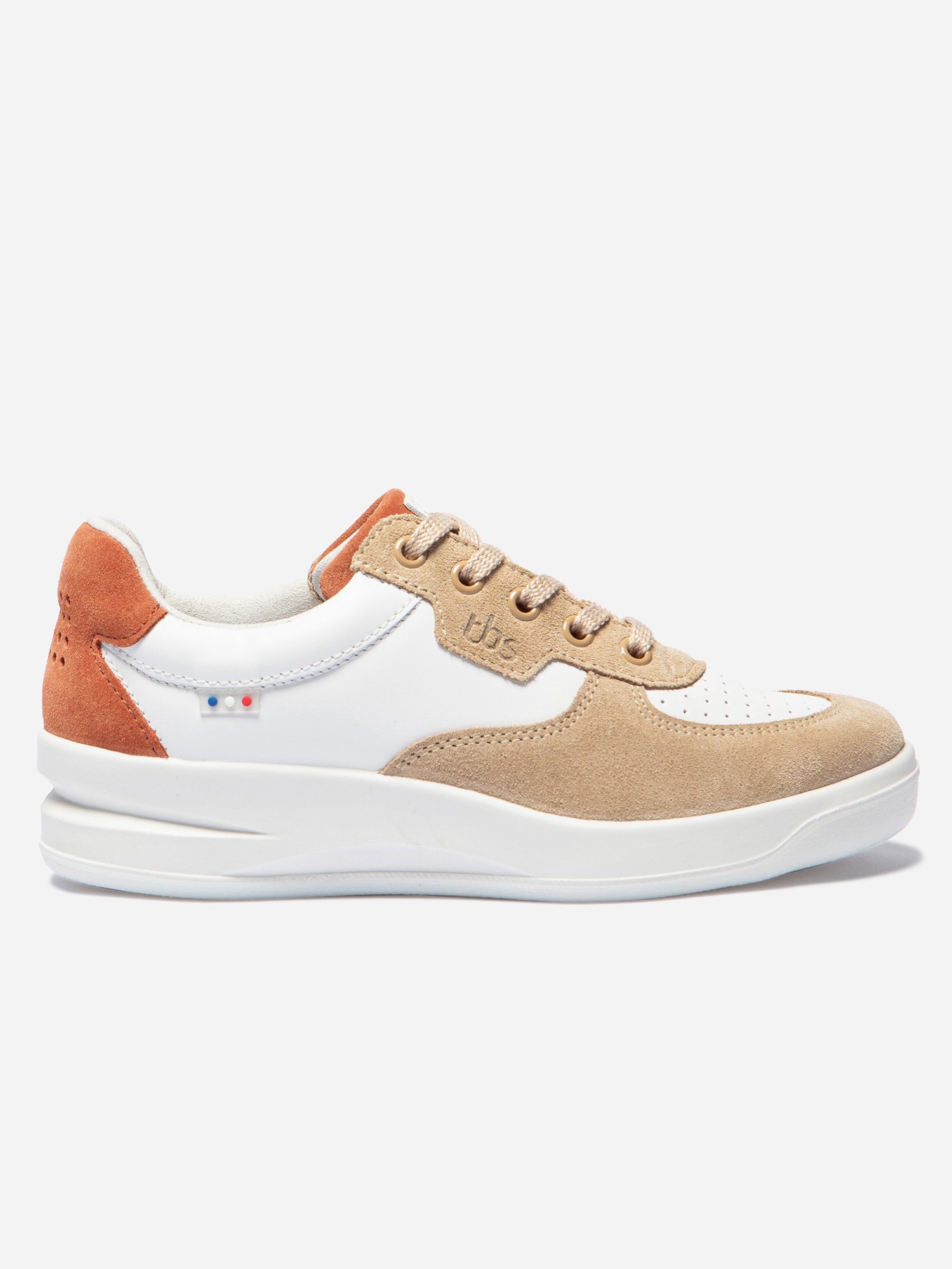 Baskets Femme Fabriquées en France Cuir Beige et Blanc