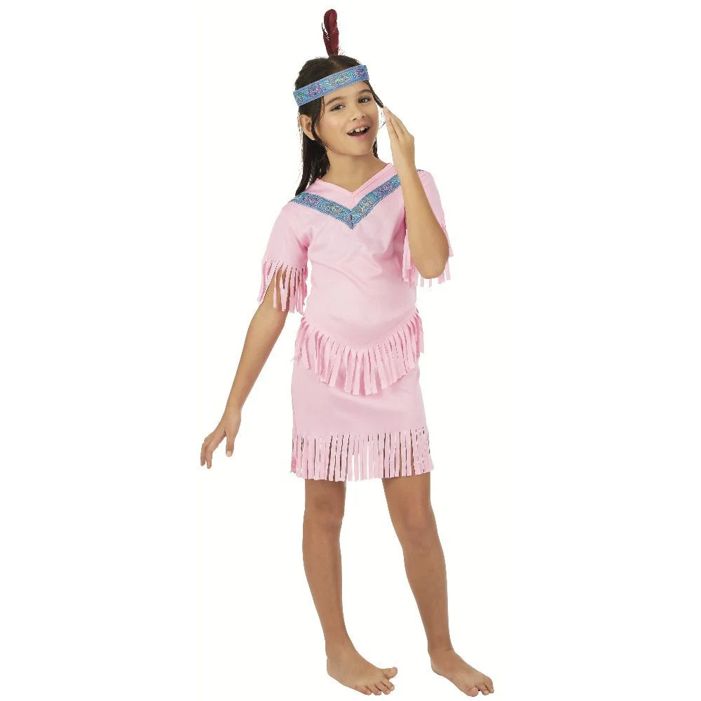 Déguisement fille Indienne robe à franges rose 7/10 ans