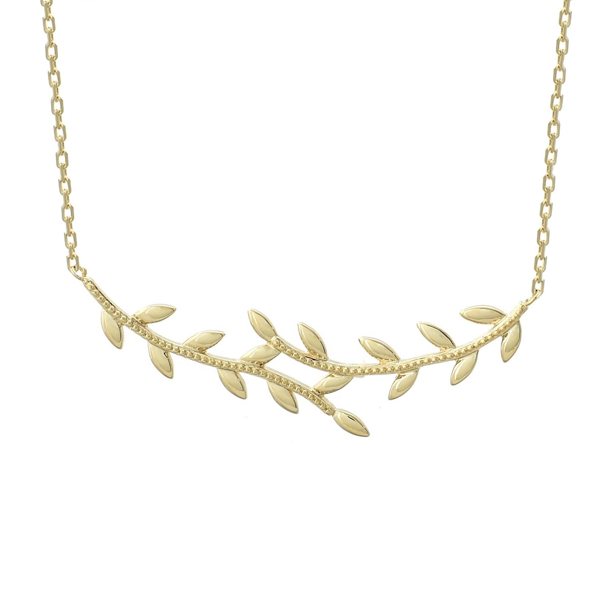 Collier feuille de laurier Plaqué OR 750 3 microns