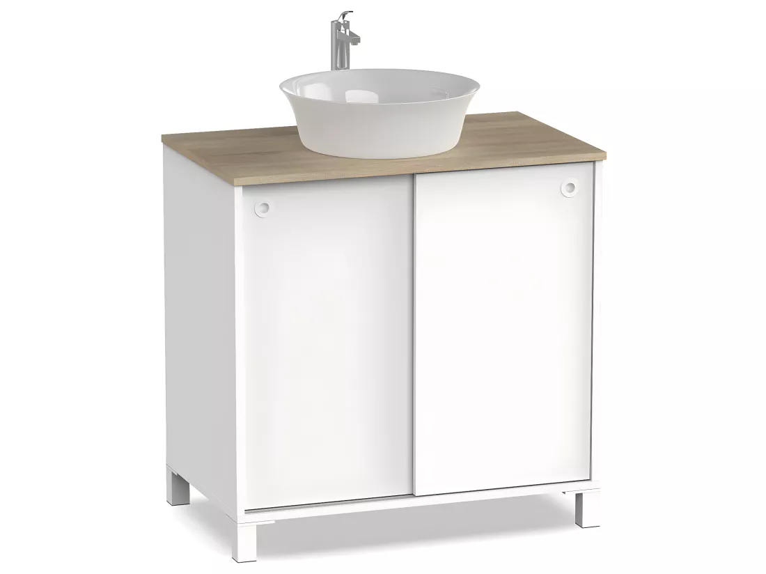 Meuble Vasque 2 portes coloris Blanc / Cambrian - Hauteur 94 x Longueur 81 x Profondeur 50 cm
