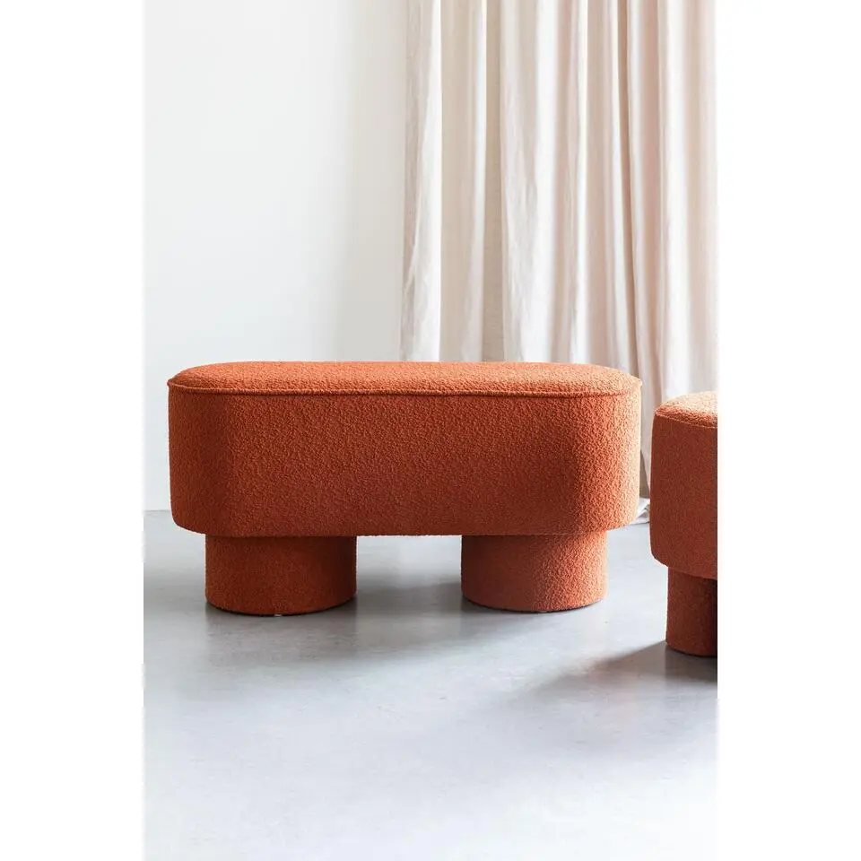 Housecraft Marcos Bankje Bouclé Rood/ Bruin