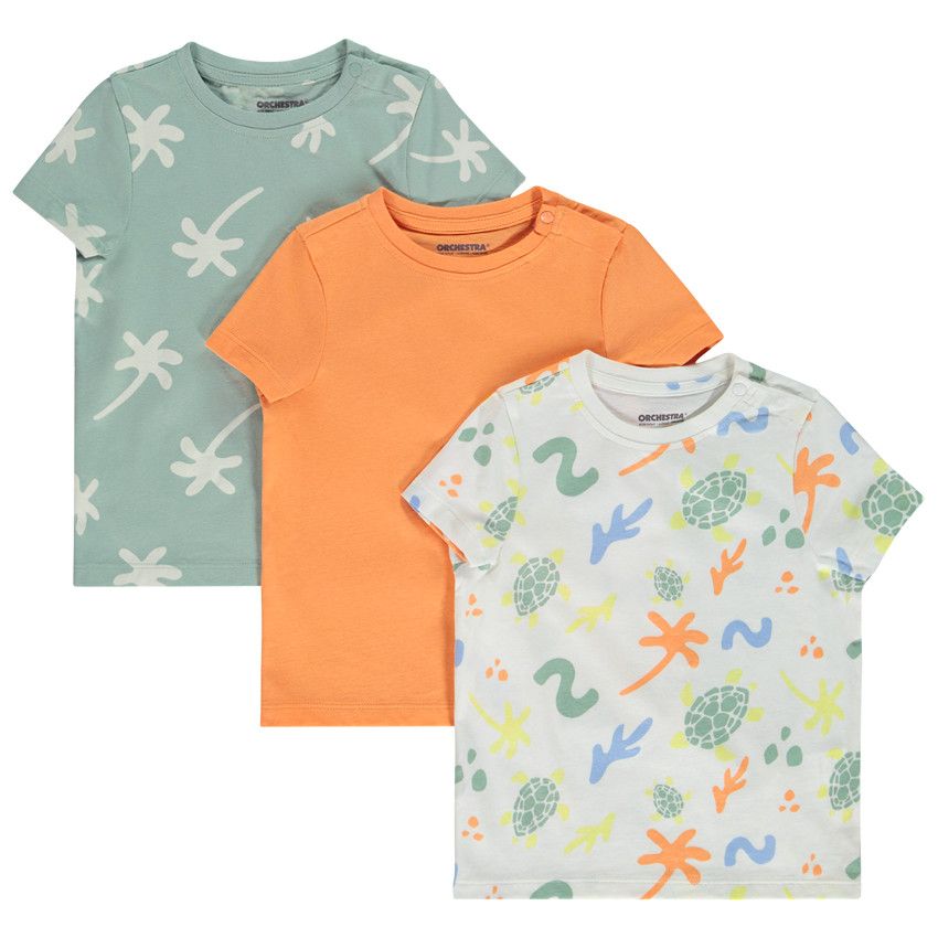 Lot de 3 t-shirts manches courtes unies et imprimées pour bébé garçon - Multicolore