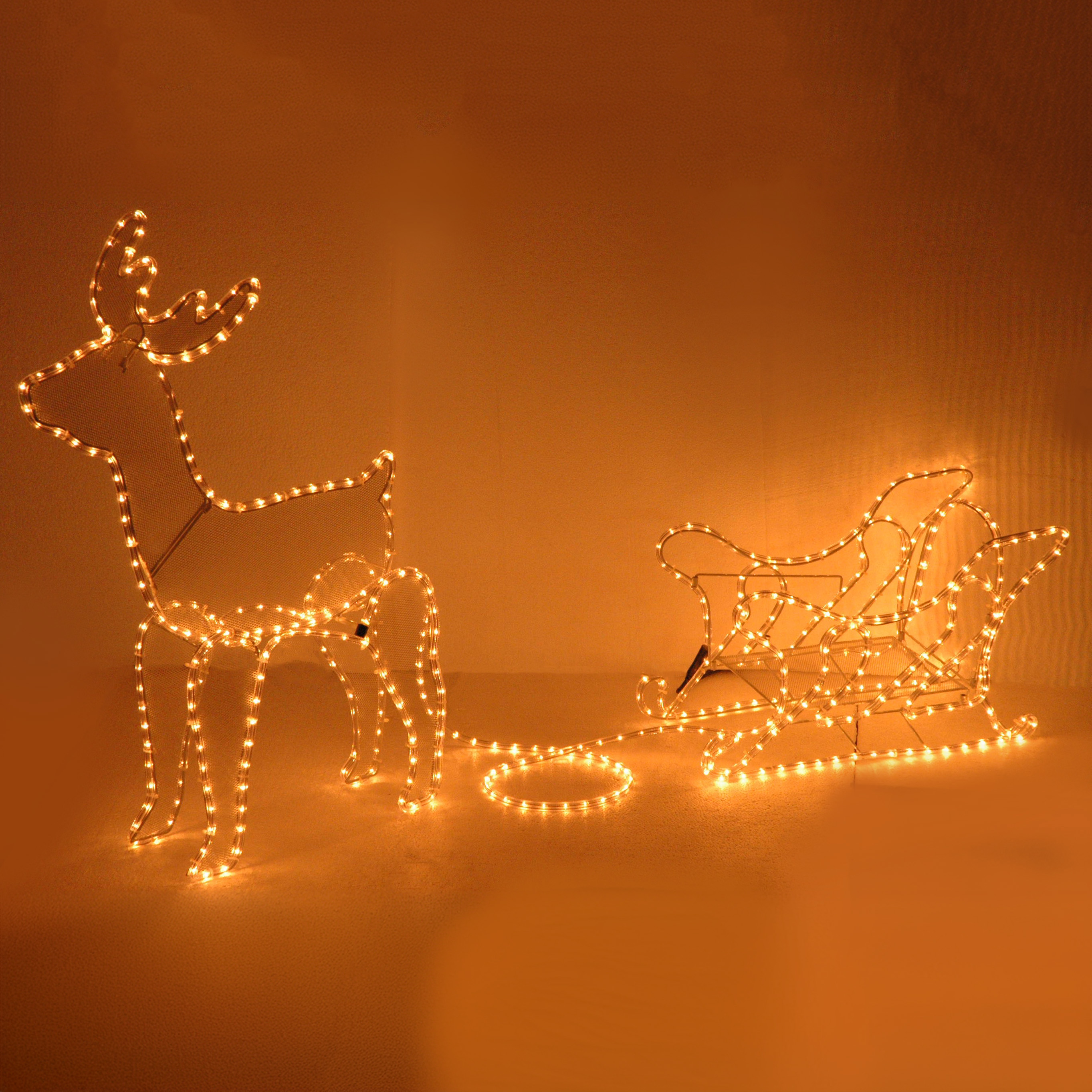 Weihnachtsbeleuchtung Rentier mit Schlitten 53 cm