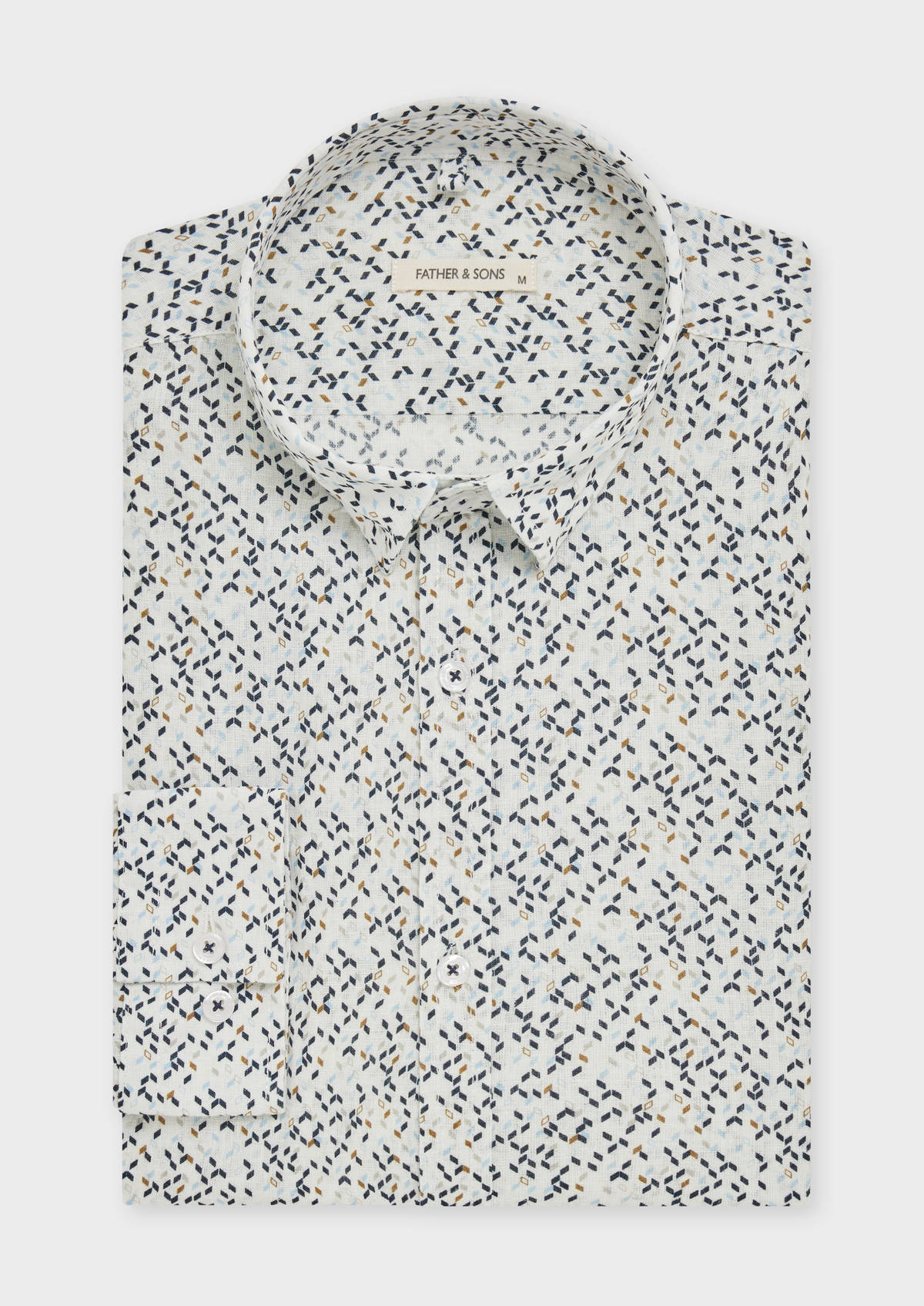 Chemise sport Slim en lin blanc à motif fantaisie bleu et marron