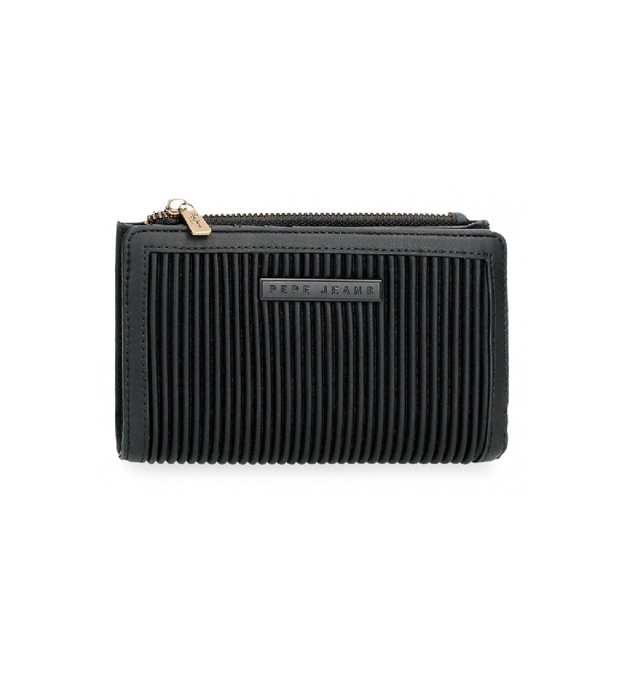 Carteira Pepe Jeans Aurora preta com porta-cartões - 17x10x2cm -