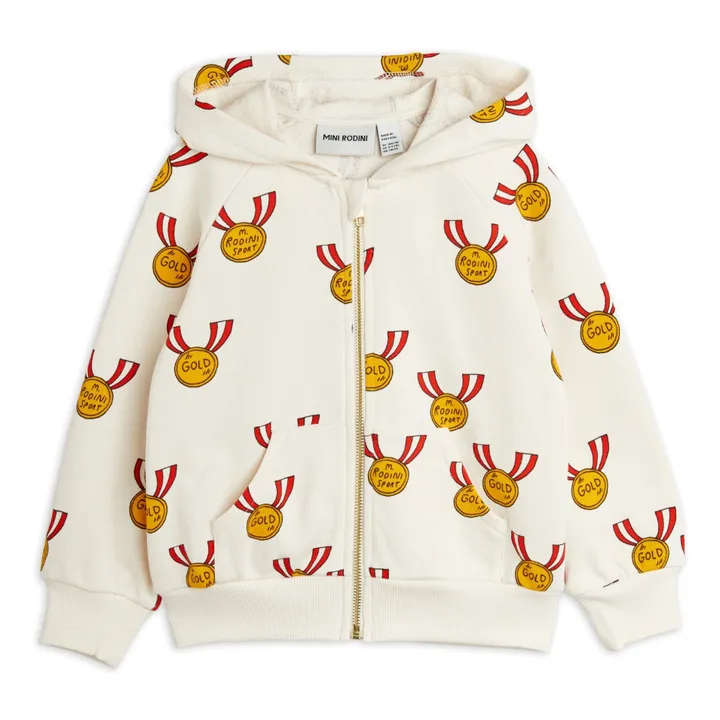 Mini Rodini Sweat Zippé Médaille Coton Bio | Ecru