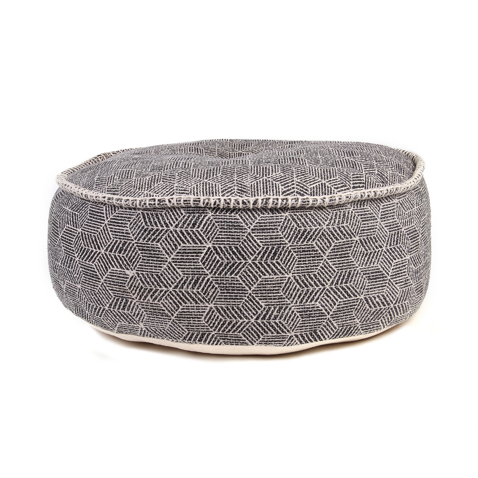 Pouf, grau/weiß Raster, Ø 60 cm, H 20 cm von fischer's lagerhaus
