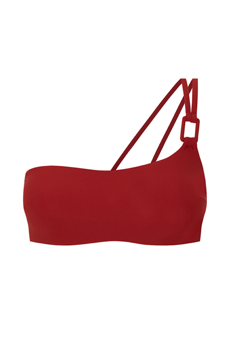 Top de biquíni assimétrico com detalhe vermelho - vermelho
