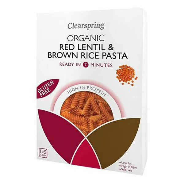 Clearspring Fusilli m. røde linser & brune ris Ø - 250 g