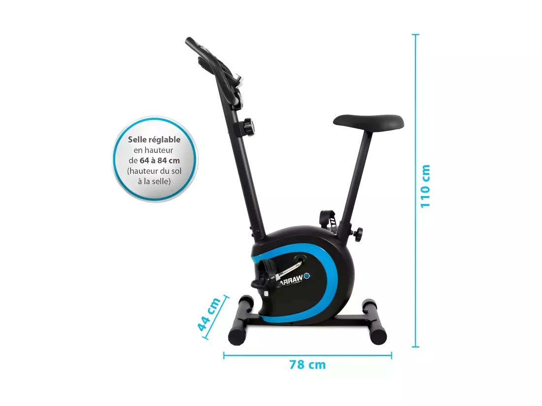 Vélo d'appartement CYCLO Roue d'inertie 2kg - 8 niveaux de résistance, Capteurs Pouls, Ecran d'entraînement, Réglable
