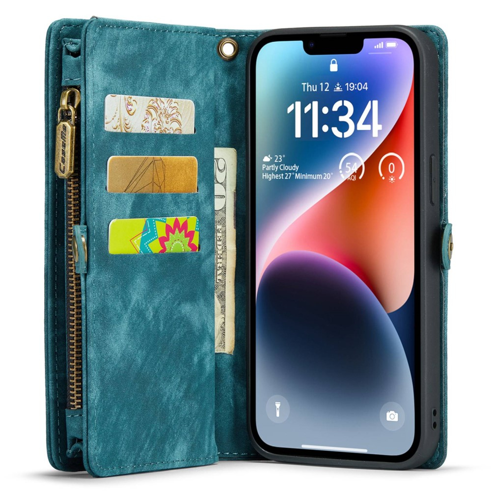 iPhone 14 2in1 Leder Tasche   Magnet Hardcase Karten Etui - Blau