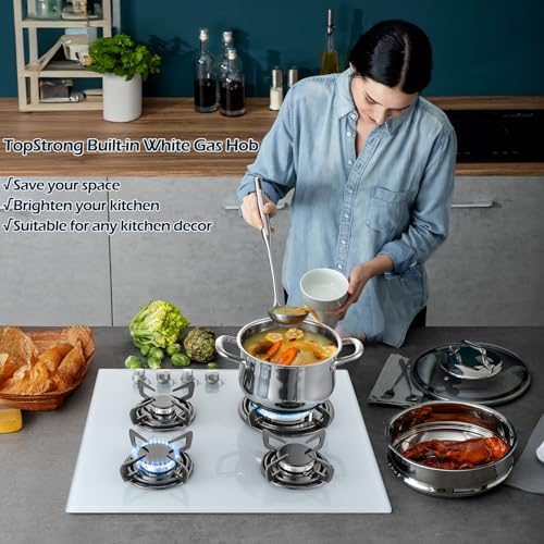 TopStrong Plaque de Cuisson Gaz 4 Feux, 60cm Plaque Gaz 4 Feux avec Sécurité Thermocouple, Cuisinière Encastrable, Naturel/Propane, 8060W, 220 240 V, Verre Noir : Gros électroménager