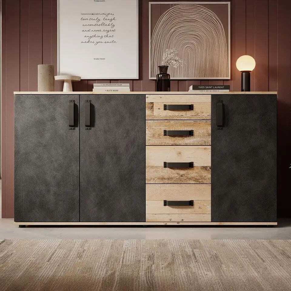Meubella - Dressoir Montreal - Grijs - Old wood - 160 cm