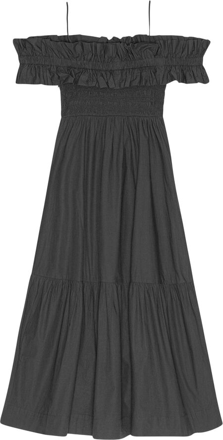 Ganni Cotton Poplin Long Smock Dress Black