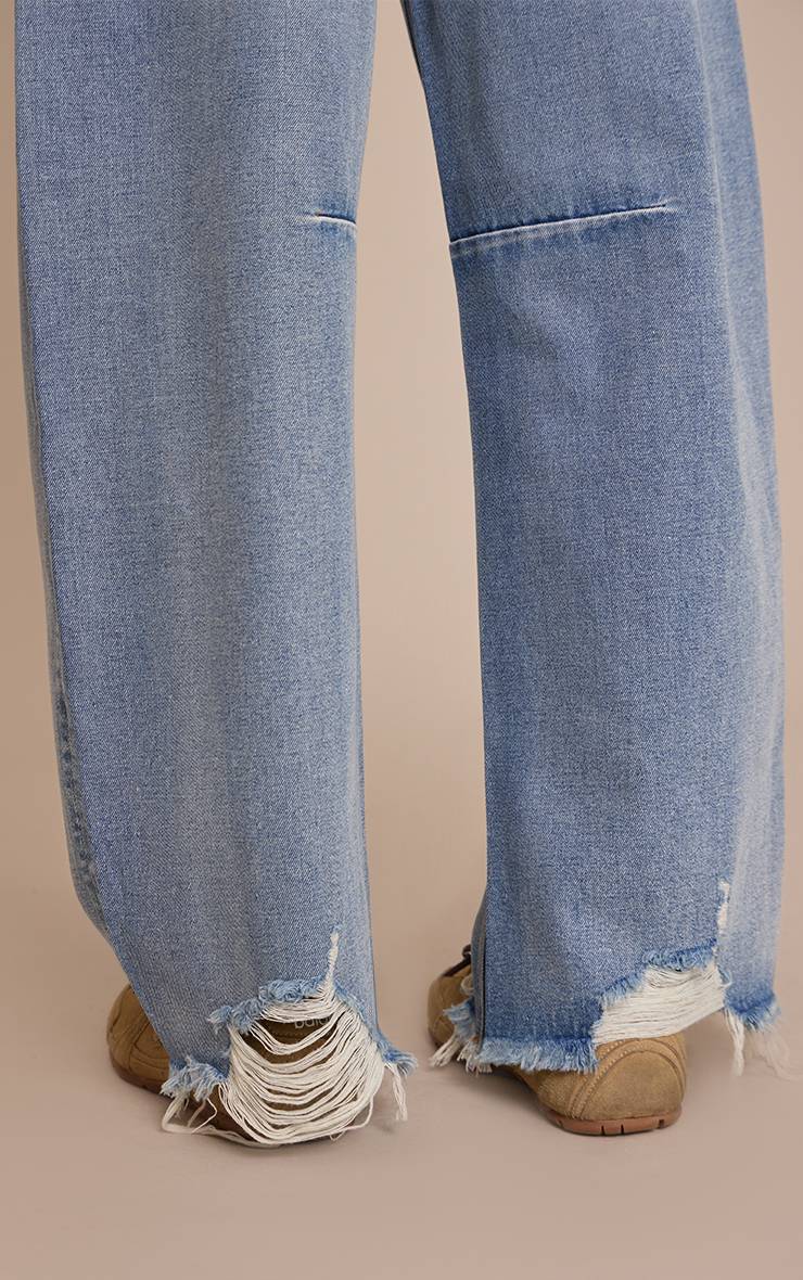 Mid Blue Wash Jean Barrel Bleu Moyen Effet Usé
