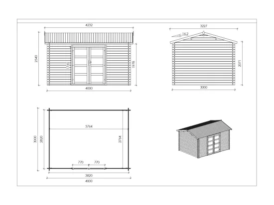 Abri de jardin en bois - 12m2 - 4x3m - Traité - Ep. 28mm - Couleur: marron - DOM677 - ALTANKA