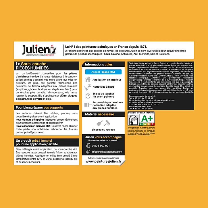 Sous-couche Pièces Humides Cuisine & Salle de Bain Julien Mat Blanc 2,5L