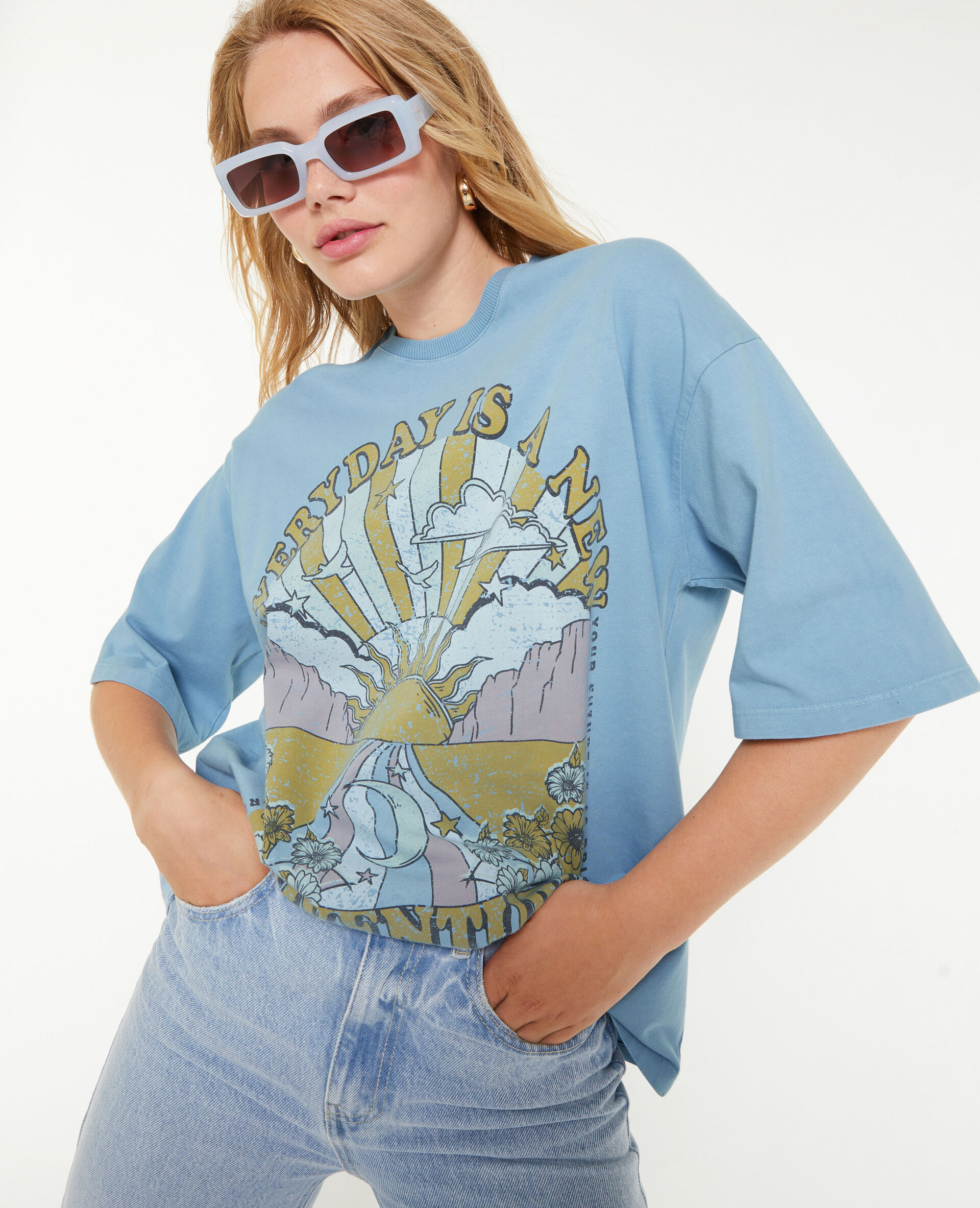 T-shirt oversize avec imprimé - Bleu