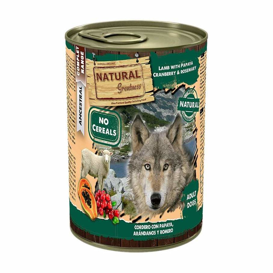 Lata de cordeiro com mamão Natural Greatness para cães