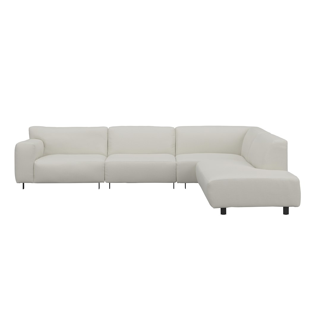 Vesta hjørnesofa 3-seter med åpen ende høyre, Big hjørnemodul, Tekstil Cortina White, standardsøm, sort metallben 10 cm, Comfort CM