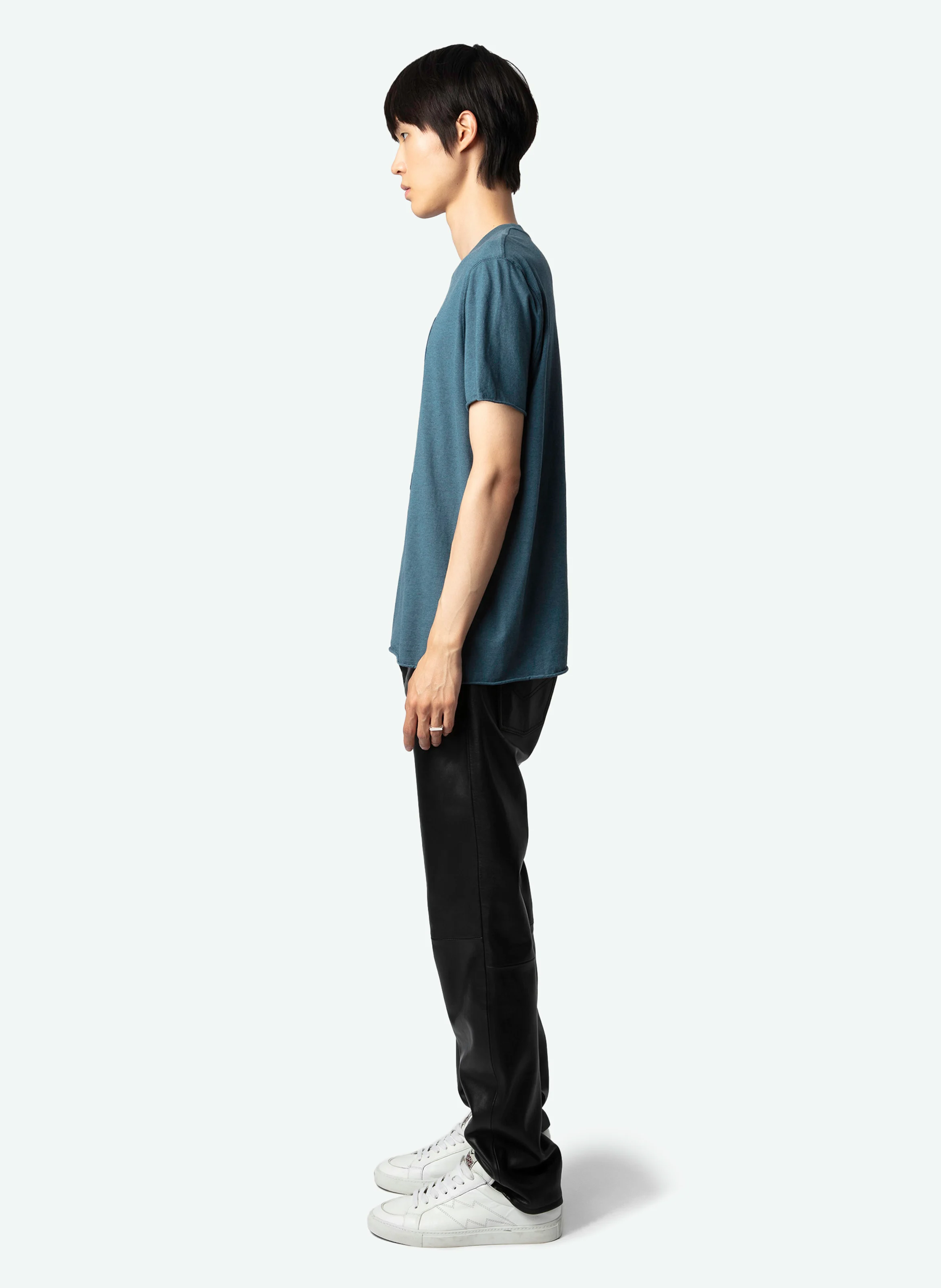 JIMMY - Tee-shirt col rond droit en coton bio sérigraphié | Bleu