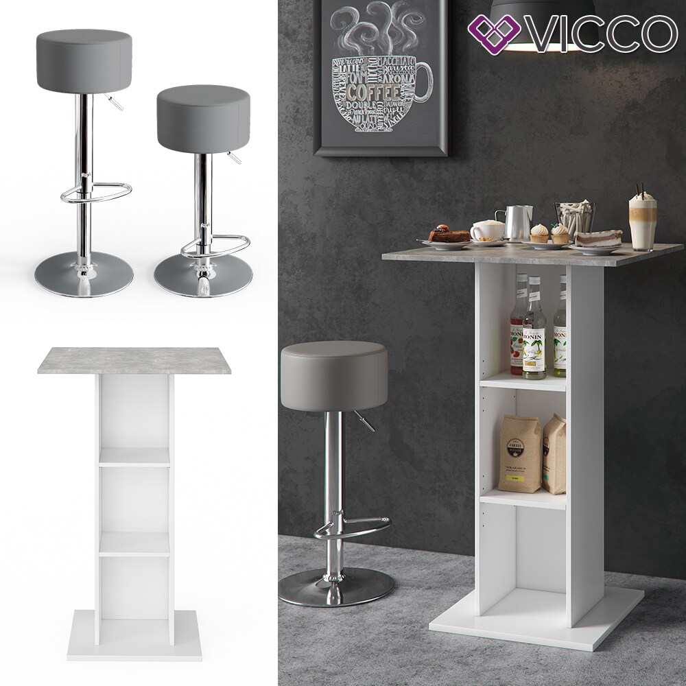 VICCO Bartisch Bar Weiß Beton Bartresen Stehtisch Tresentisch Bistrotisch Küche inkl. Barhocker