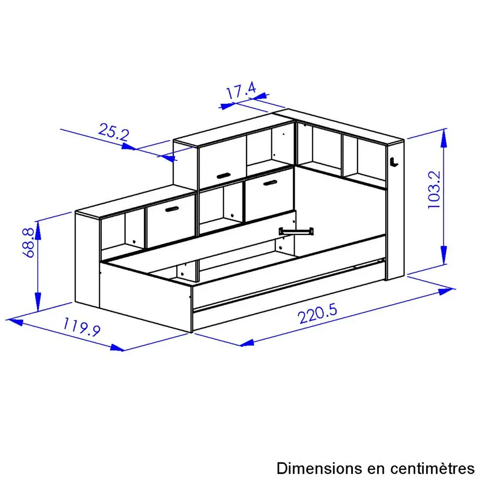 Diagone Bed Erwan - Opbergruimte - 90x200cm - Zwart/Kastanjekleur