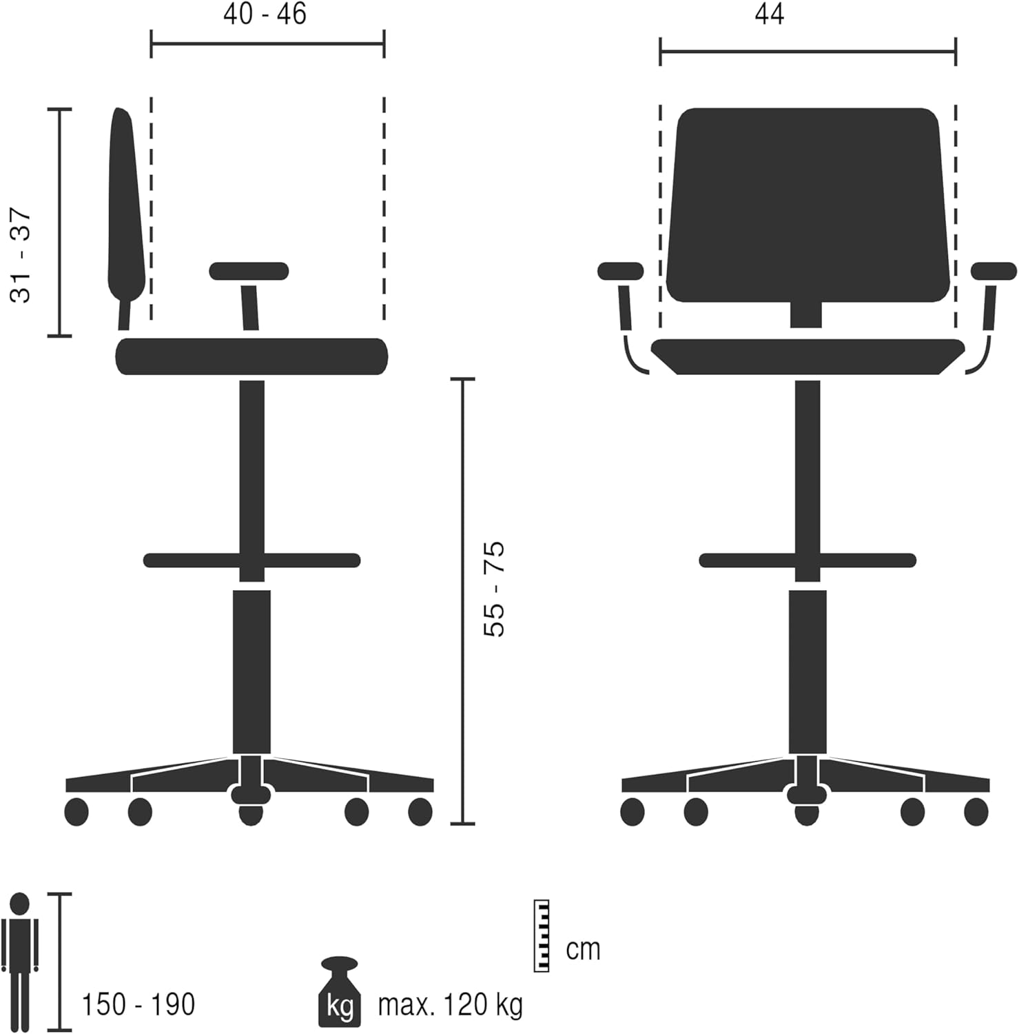 hjh OFFICE Ergonomischer Arbeitsstuhl TOP Work 40 W – Stuhl mit höhenverstellbarer Rückenlehne, Verstellbarer Sitzneigung & Sitztiefe, höhenverstellbarer Fußring, Grau/Weiß