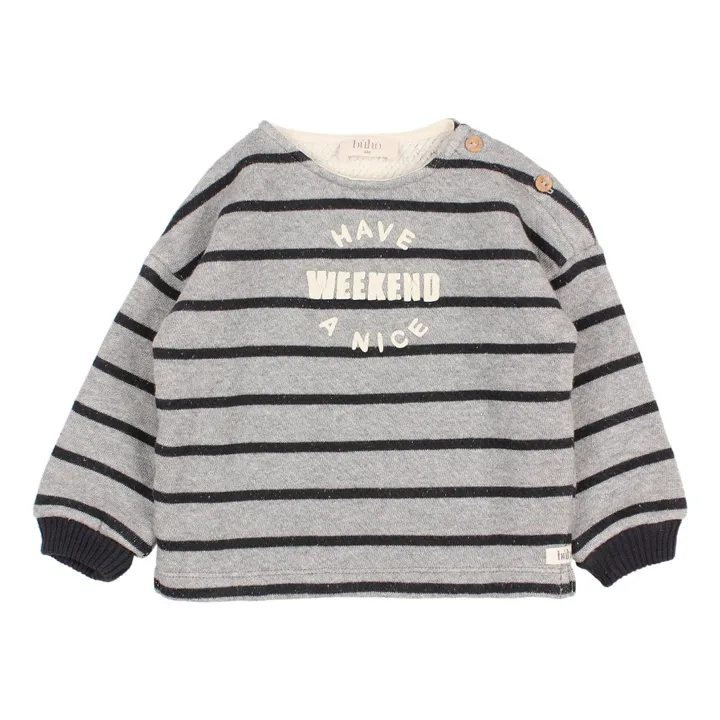 Búho Sweat Coton Bio Rayé | Gris chiné
