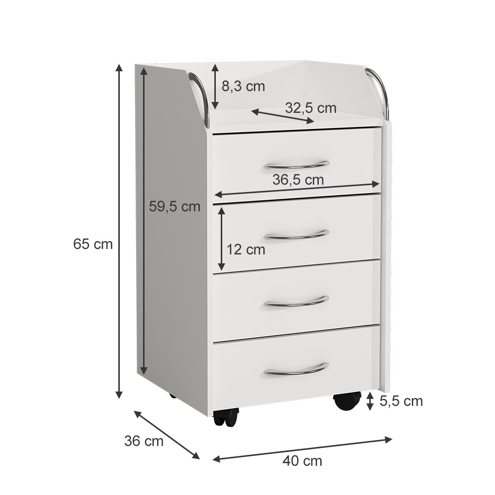 Vicco Rollcontainer Gwendolyn, Weiß, 40x65x 36 cm, 4 Schubladen, Büroschrank