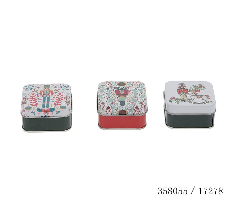 BOITE CADEAU 7X7X4CM METAL MOTIF CASSE NOISETTE