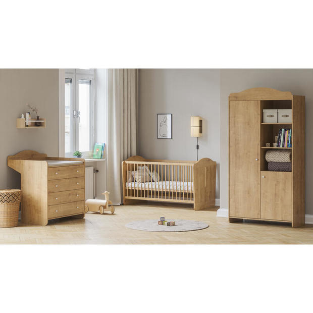 Chambre TRIO lit 70x140 Commode Armoire MEGEVE Chêne - VOX