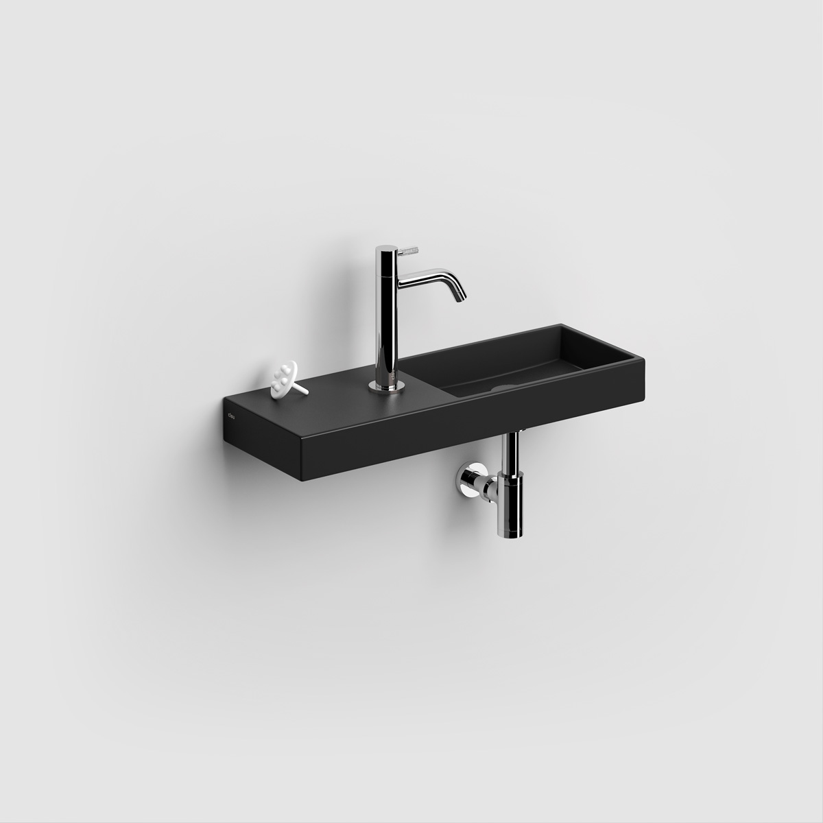 Clou Mini Wash Me keramische fontein 56cm met kraangat links zwart mat