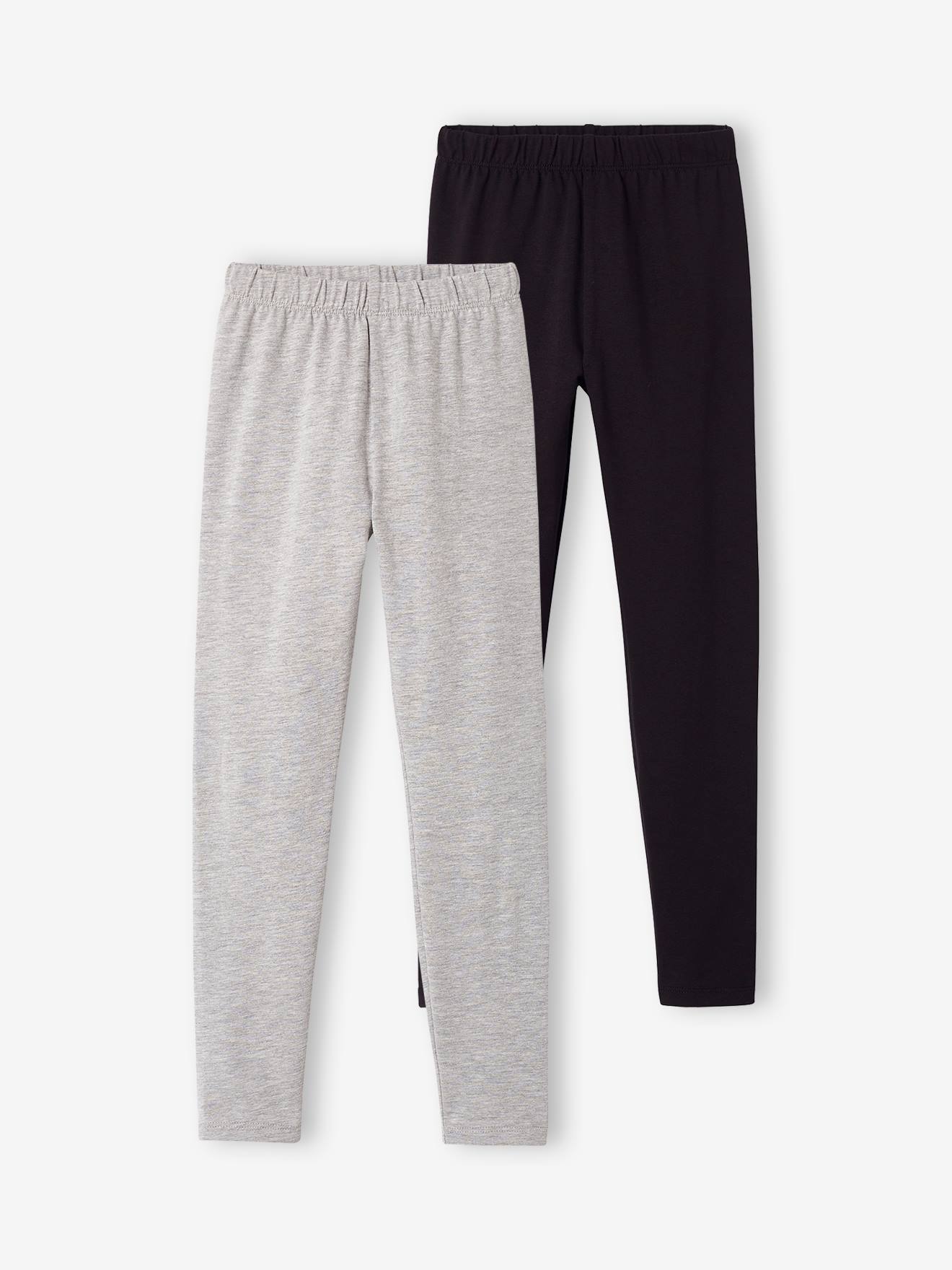 Conjunto de 2 leggings sortidas para meninas, lisas e cinza escuro.