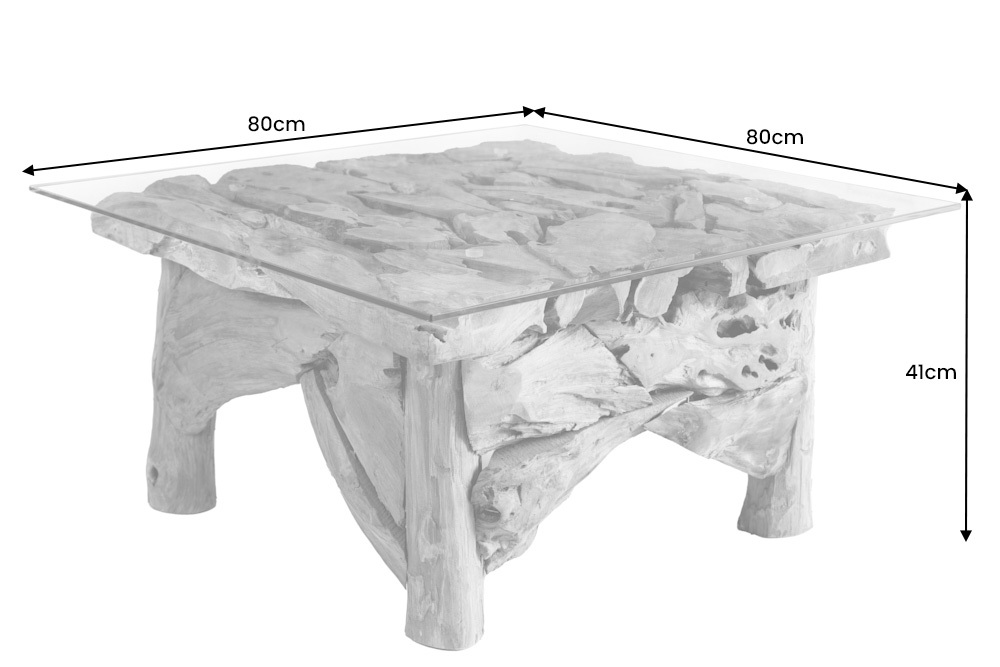 Maritimer Couchtisch RIVERSIDE 80cm natur Teakholz massiv Glasplatte Handarbeit
