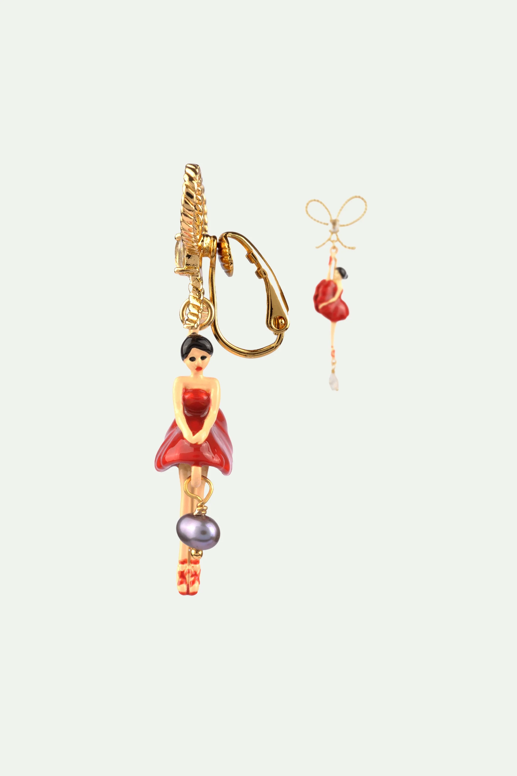 Boucles d'oreilles asymétriques ballerineet noeud | Rouge