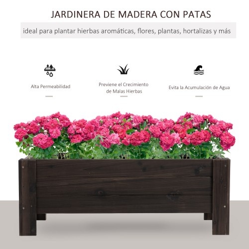 Vaso retangular de madeira maciça, marrom