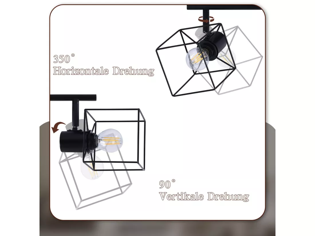 NETTLIFE Spot de plafond noir E14 plafonnier orientable à 350° vintage métal salon orientable sans ampoule