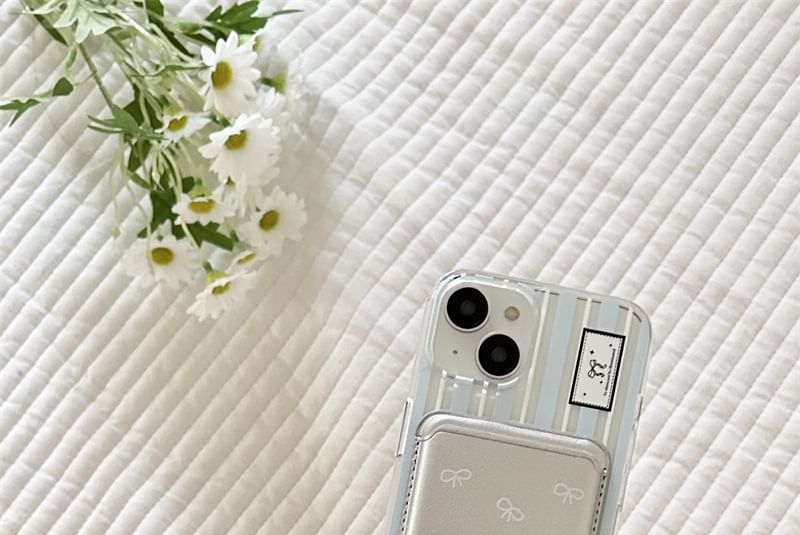 Karnemelk - Magnetische telefoonkaarthouder van imitatieleer met strikprint