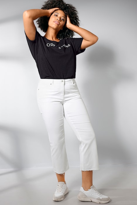 3/4-Jeans, mit Schlag und Fransensaum, 5-Pocket
