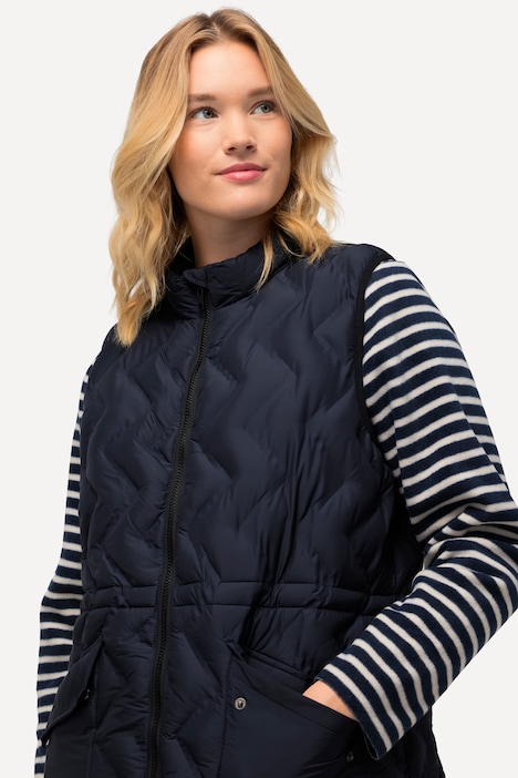 HYPRAR Long-Steppweste, Zacken, Stehkragen, 2-Wege-Zipper