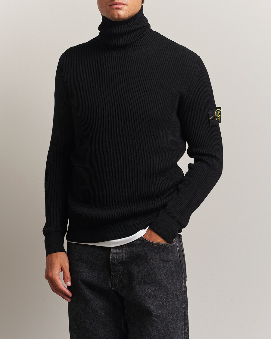 Stone Island Full Rib Wool Turtleneck Black