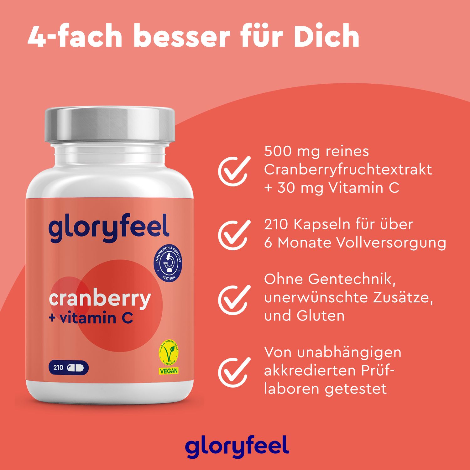 gloryfeel® Cranberry Extrakt + Vitamin C  Kapseln