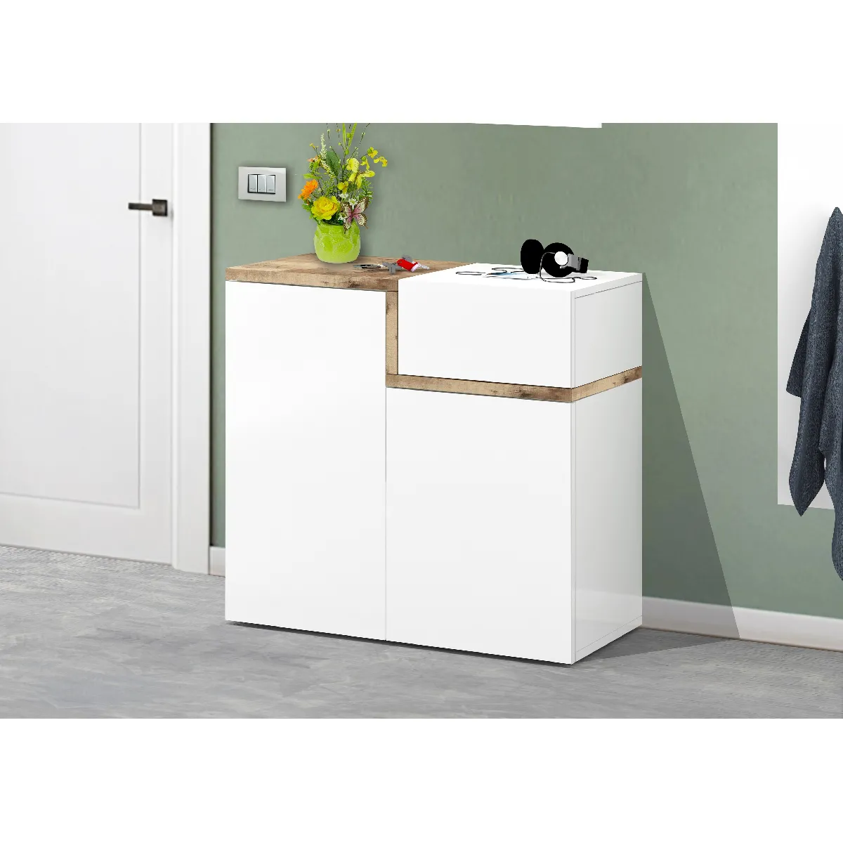 Alter Étagère à chaussures moderne blanc et érable